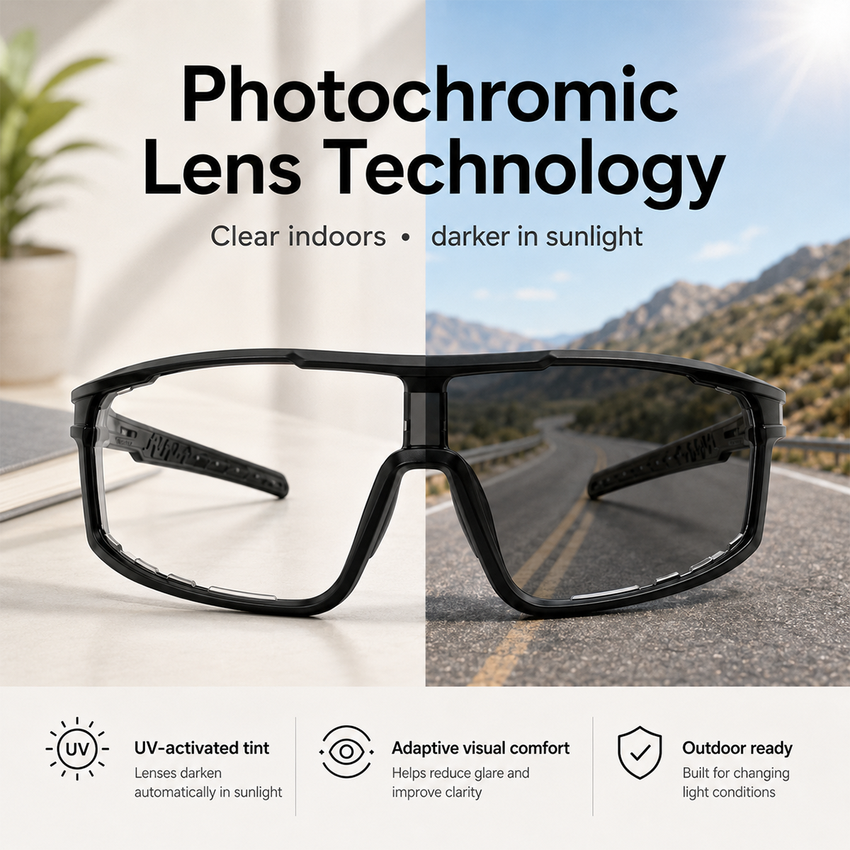 Photochromic Sports Sunglasses for Driving & Outdoor Activities