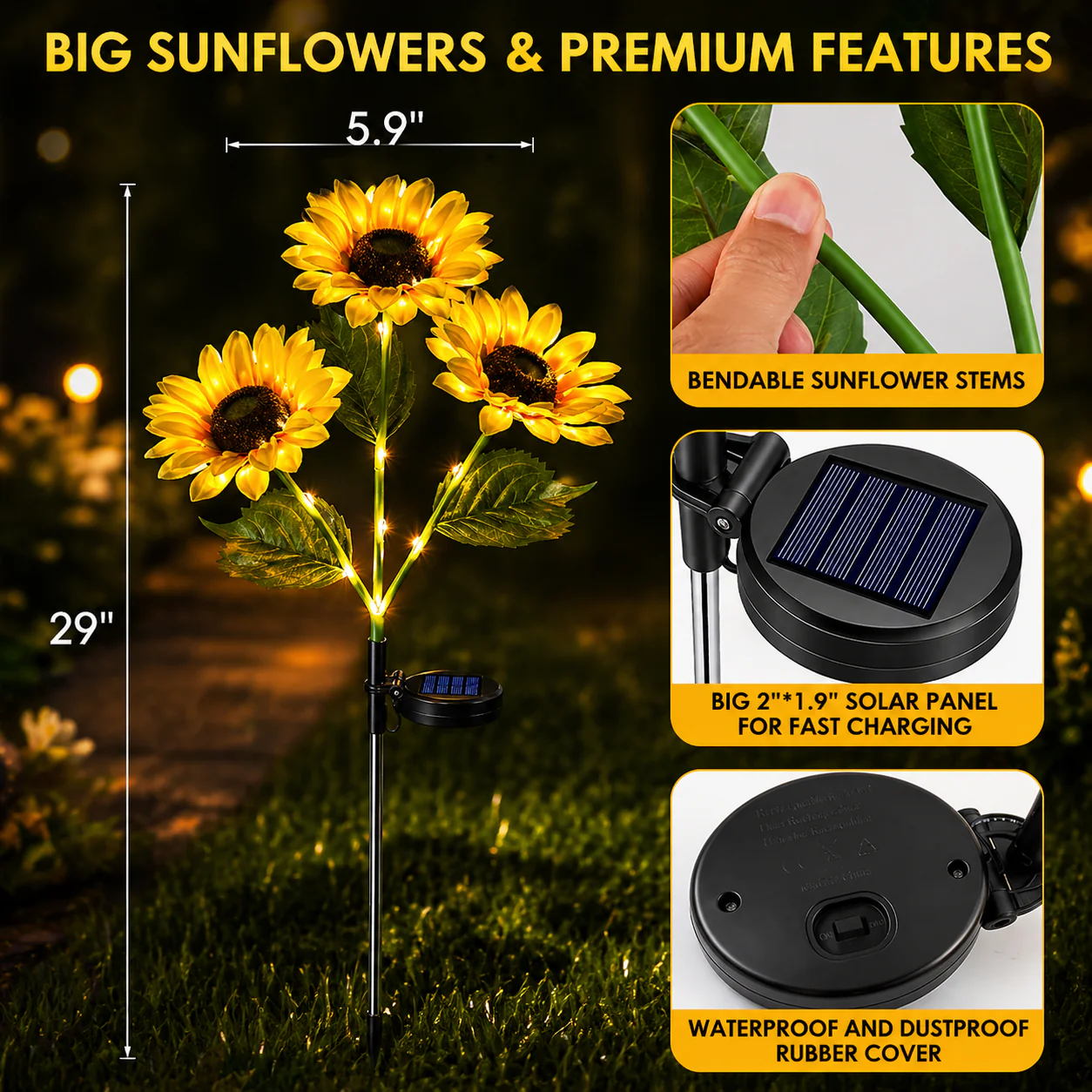 Solar Sunflower LED Lights Outdoor Waterproof Decor🌻