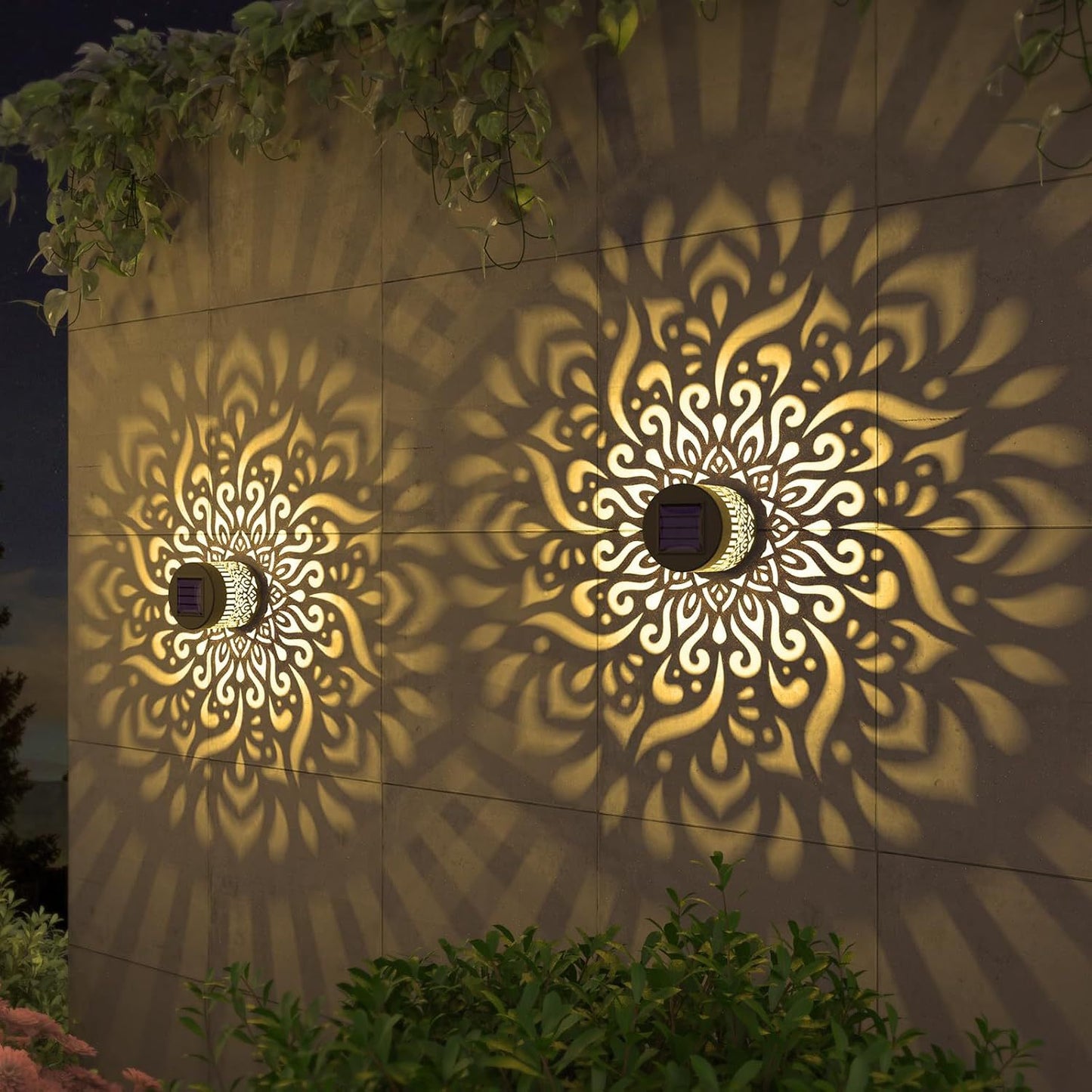 Solar Mandala Projection Wall Light for Outdoor Garden Decor