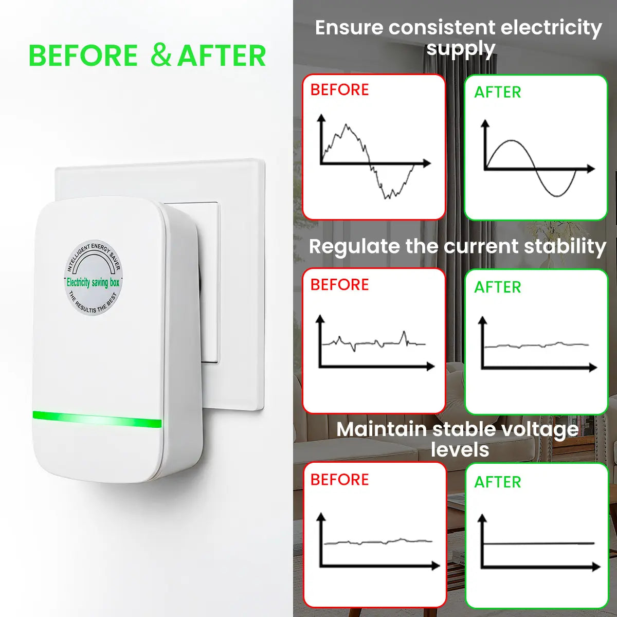 US Plug Power Stabilizer, Auto-Manage Electrical Efficiency for Worry-Free Home Use