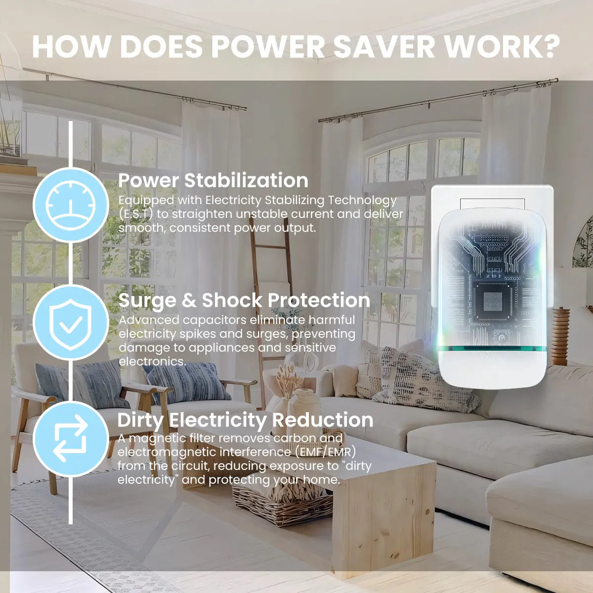 US Plug Power Stabilizer, Auto-Manage Electrical Efficiency for Worry-Free Home Use