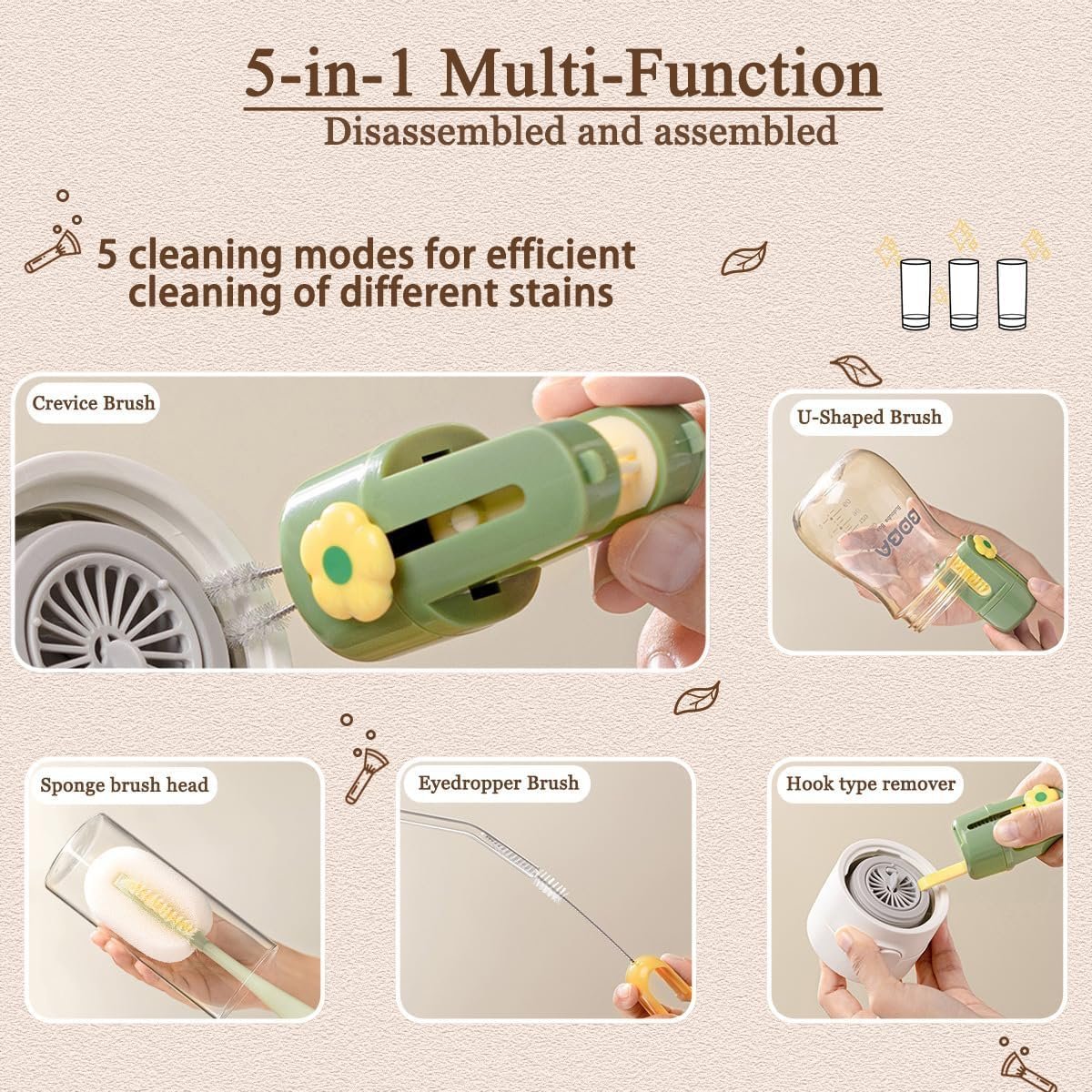 5-in-1 Multifunctional Baby Bottle Cleaning Brush Set