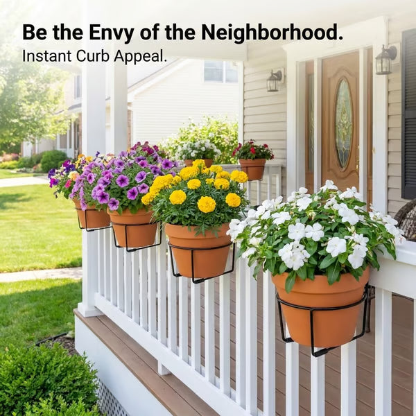 Adjustable Balcony Railing Plant Hanger Outdoor Metal Flower Holder