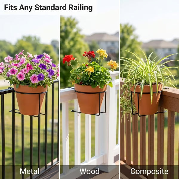 Adjustable Balcony Railing Plant Hanger Outdoor Metal Flower Holder
