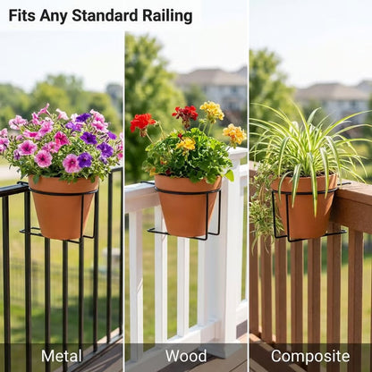 Adjustable Balcony Railing Plant Hanger Outdoor Metal Flower Holder
