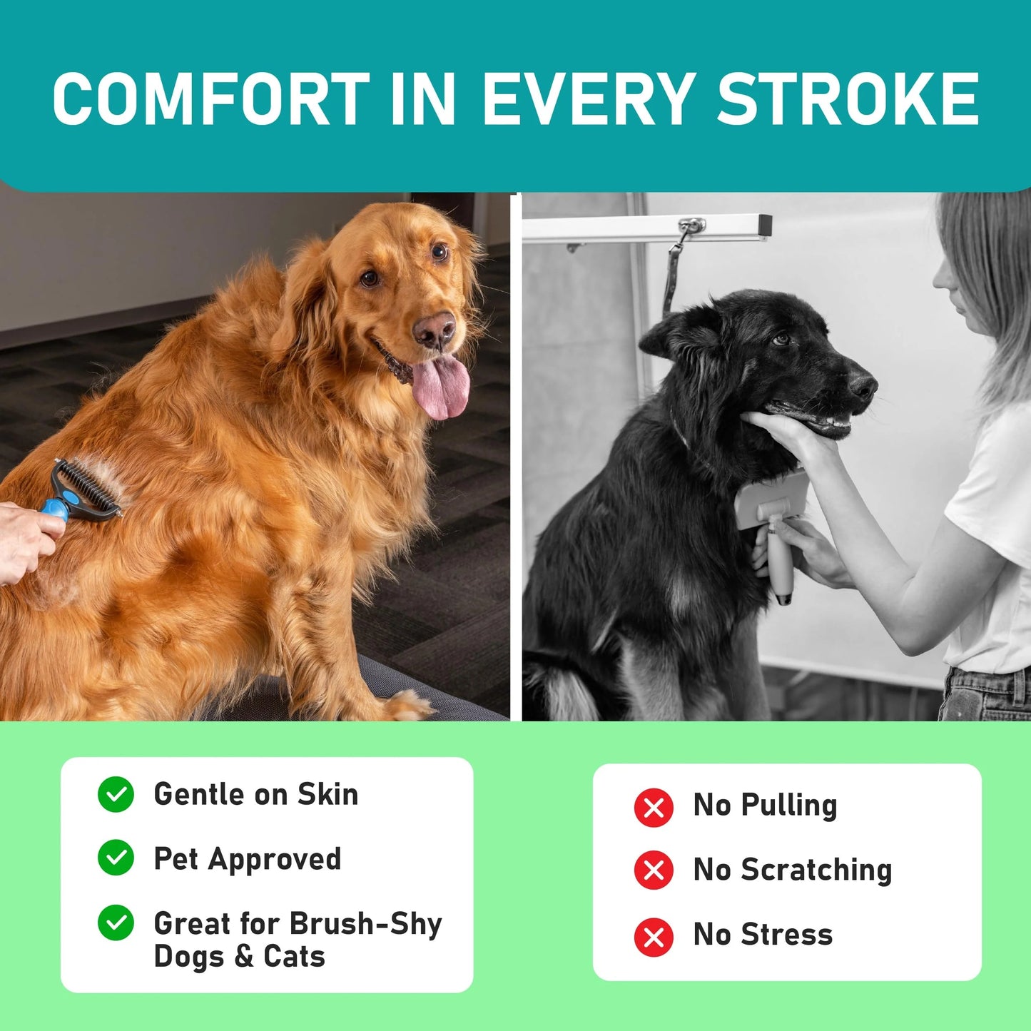 Gentle Deshedding Grooming Brush for Pain-Free Pet Coat Care