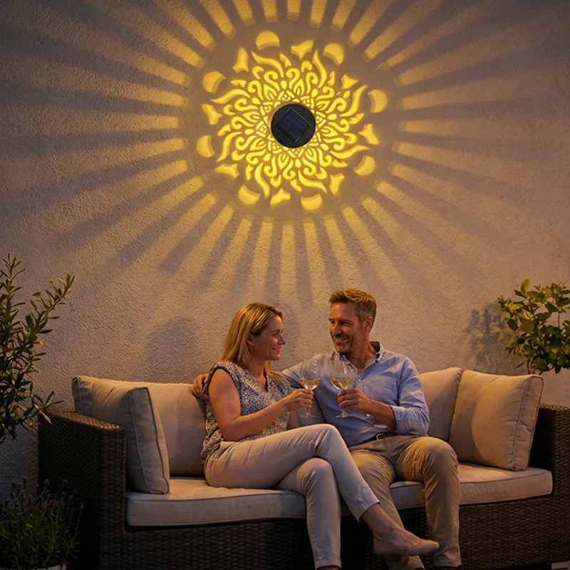 Solar Mandala Projection Wall Light for Outdoor Garden Decor