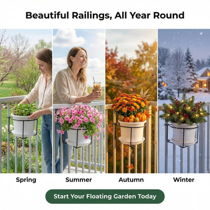 Adjustable Balcony Railing Plant Hanger Outdoor Metal Flower Holder