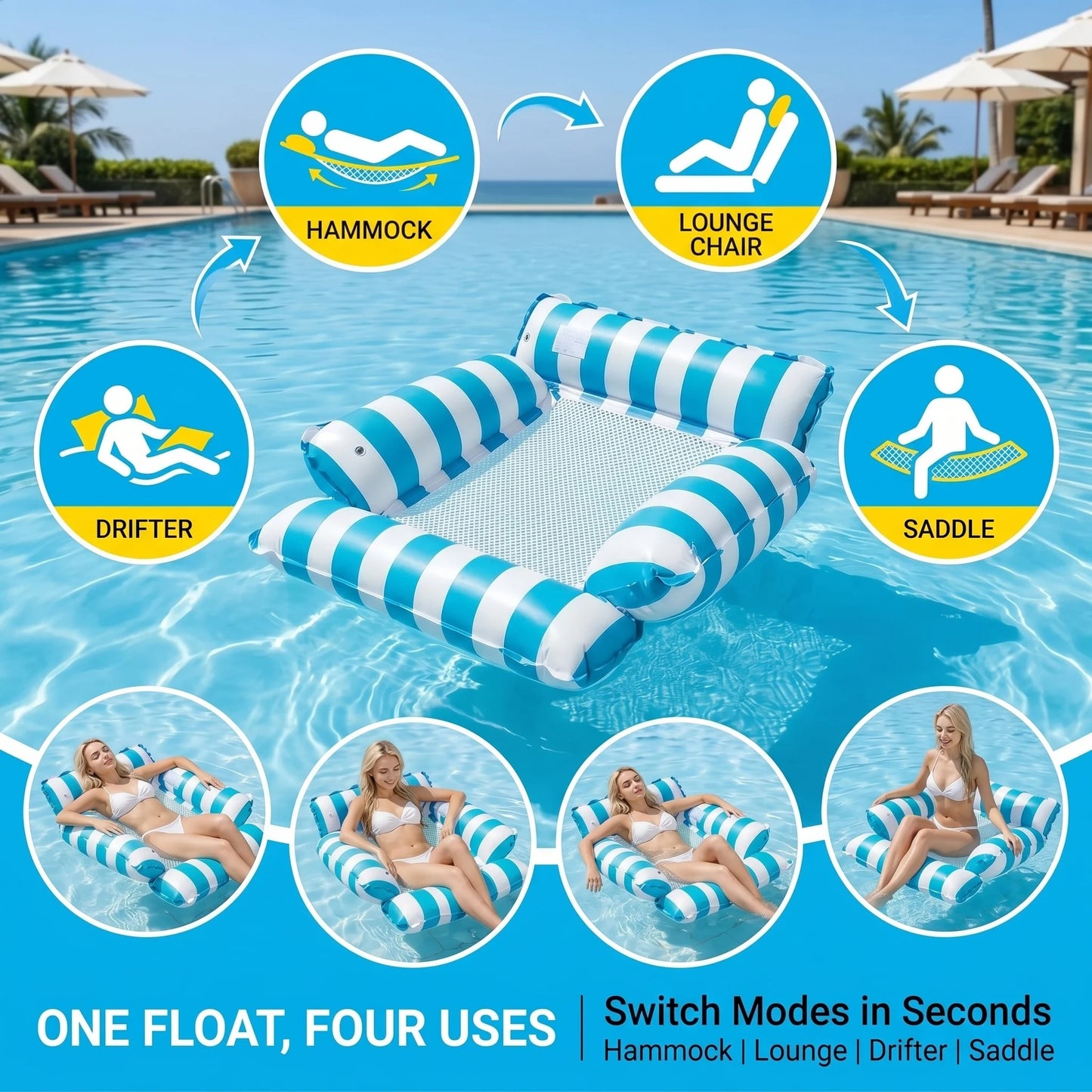 Inflatable Water Hammock Pool Float Lounge Chair