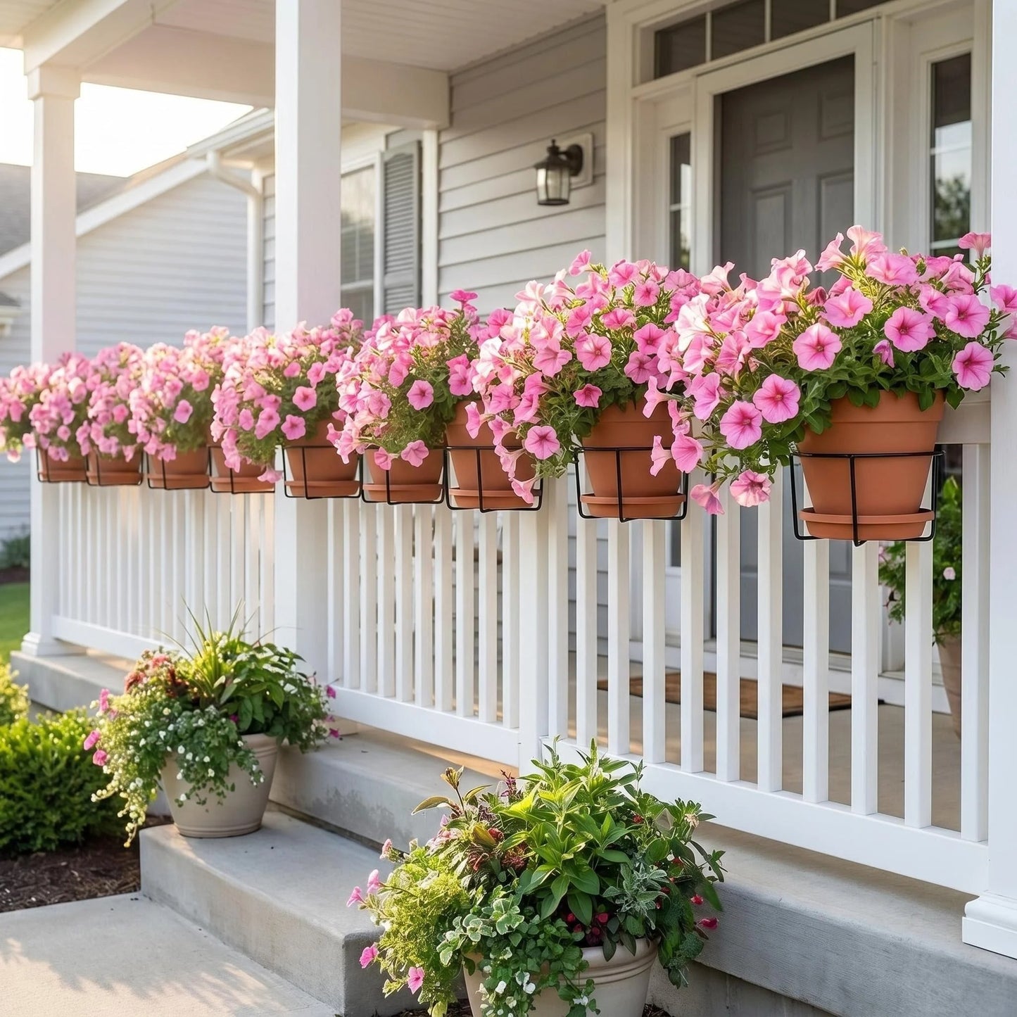 Adjustable Balcony Railing Plant Hanger Outdoor Metal Flower Holder