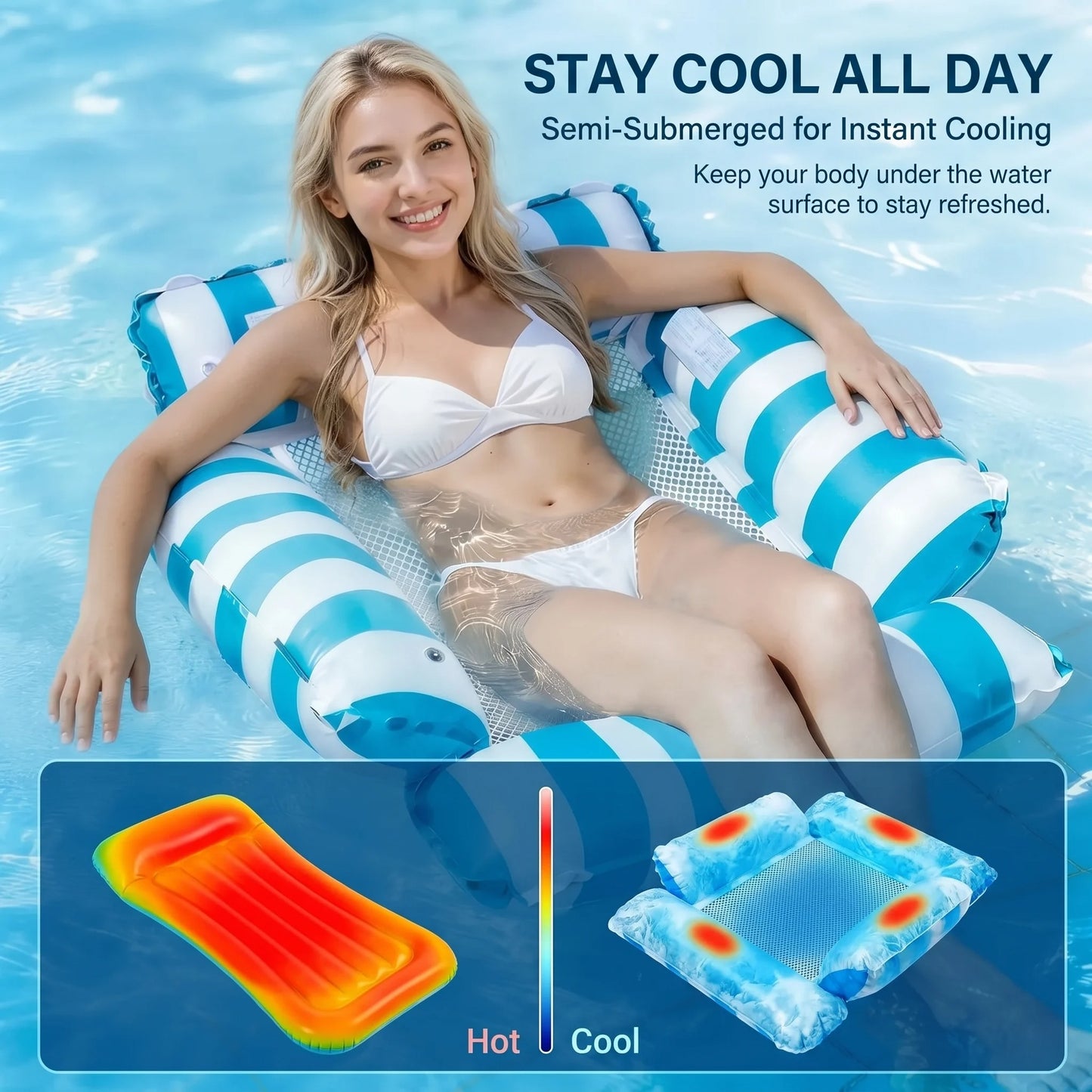 Inflatable Water Hammock Pool Float Lounge Chair