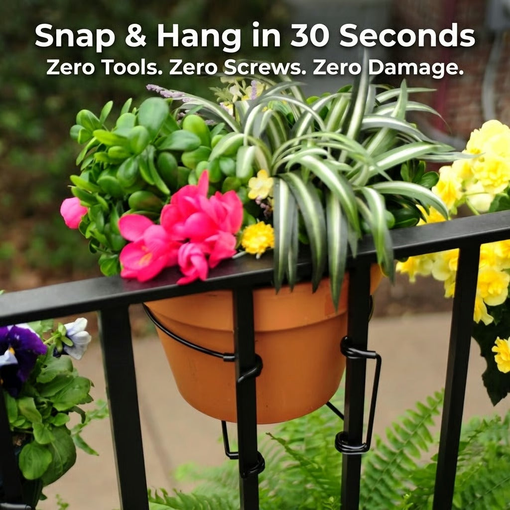 Adjustable Balcony Railing Plant Hanger Outdoor Metal Flower Holder